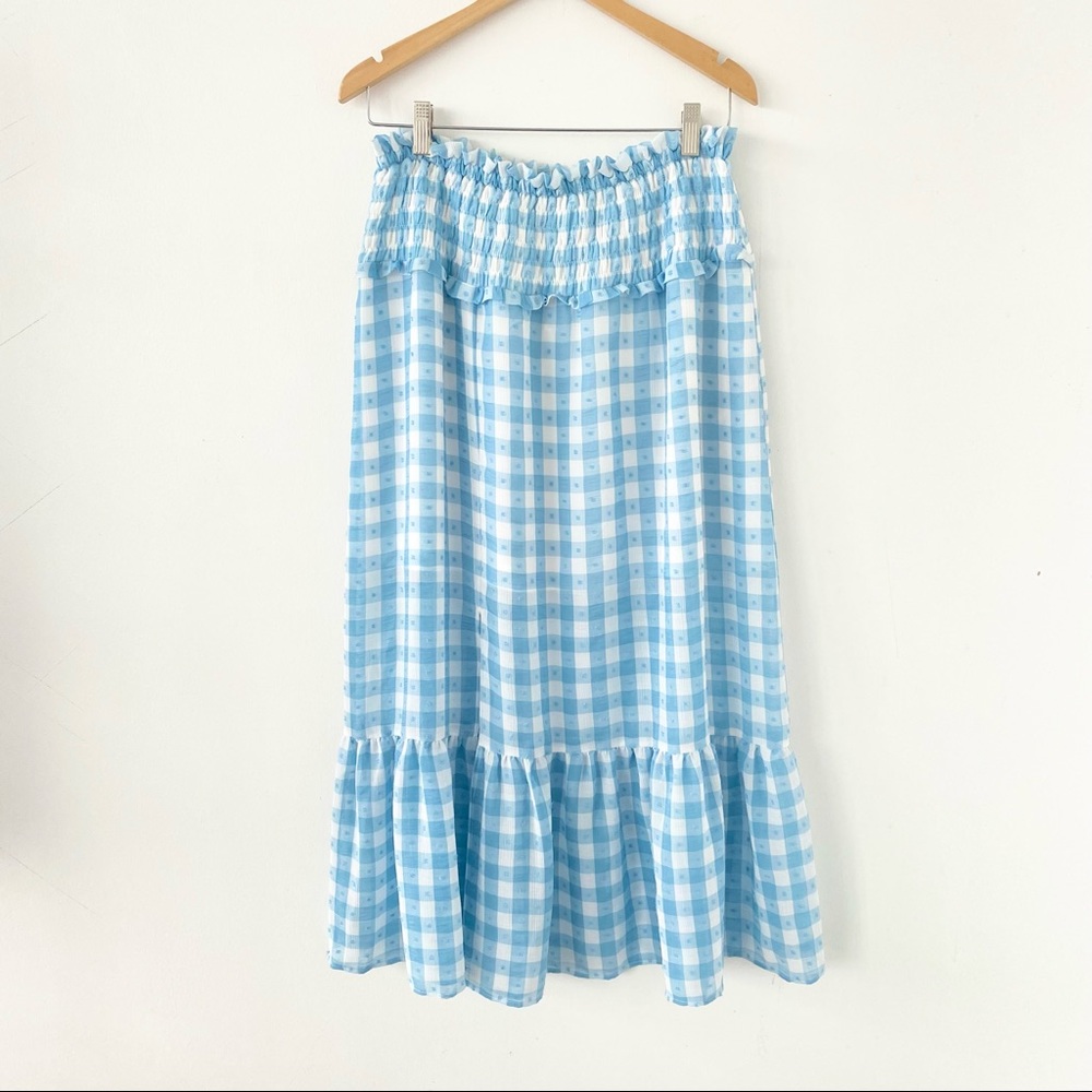 topshop gingham ruffle midi skirt